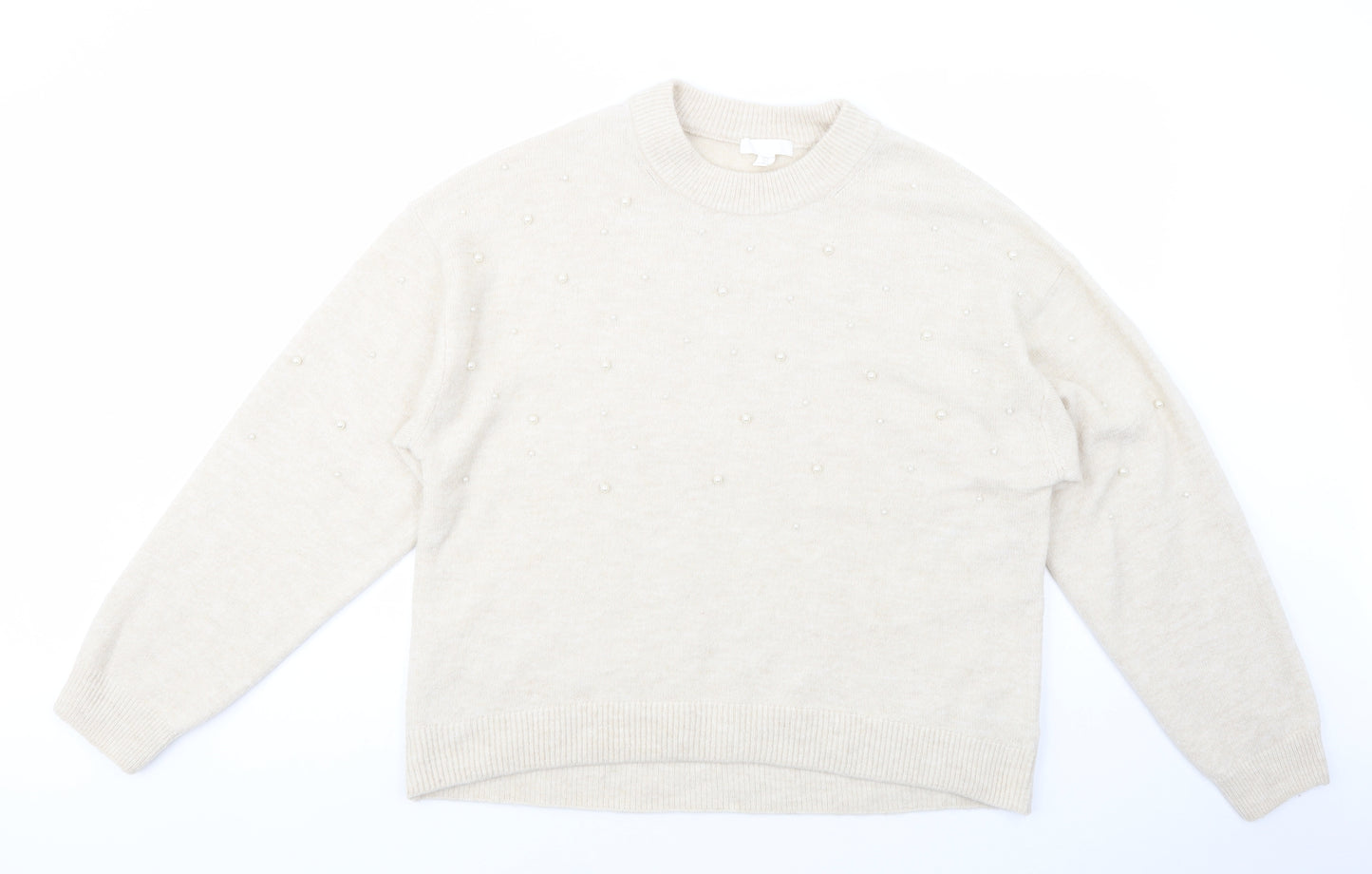 H&M Womens Beige Crew Neck  Polyester Pullover Jumper Size M