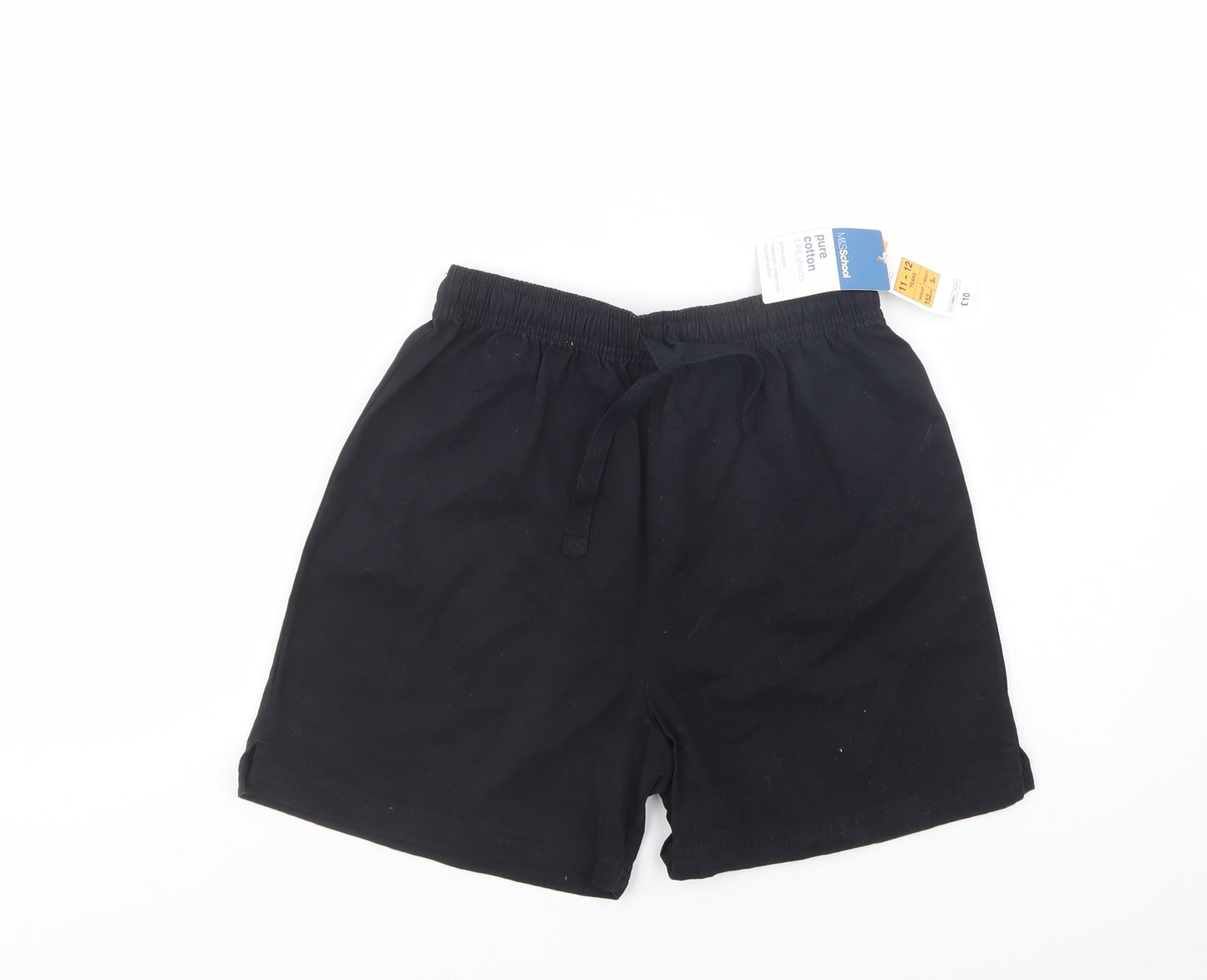 Marks and Spencer Boys Black  Cotton Sweat Shorts Size 11-12 Years  Regular Drawstring - School Wear