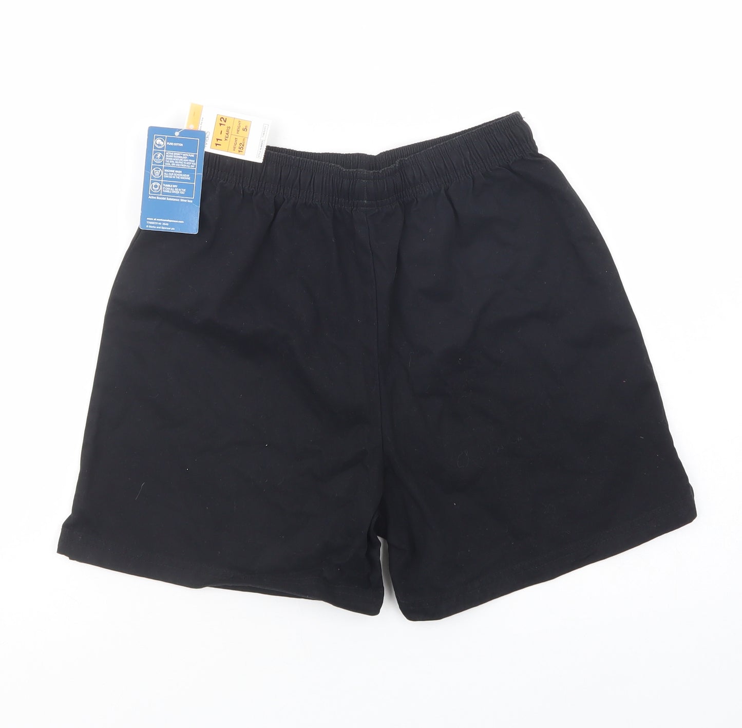 Marks and Spencer Boys Black  Cotton Sweat Shorts Size 11-12 Years  Regular Drawstring - School Wear