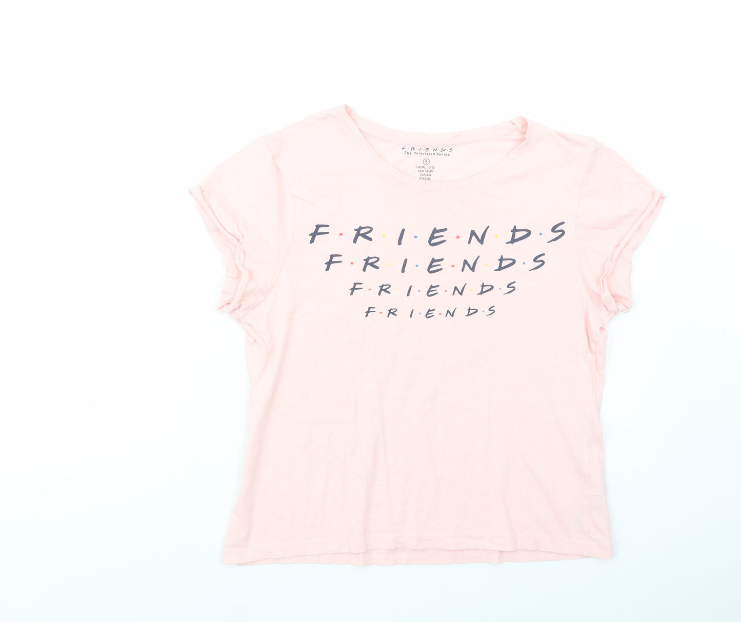 Primark Womens Pink  Cotton Basic T-Shirt Size 10 Boat Neck - Friends