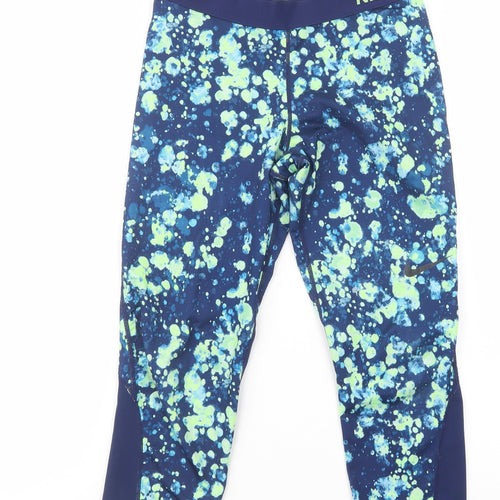 Nike Womens Blue Geometric Polyester Compression Leggings Size L L23 in Regular