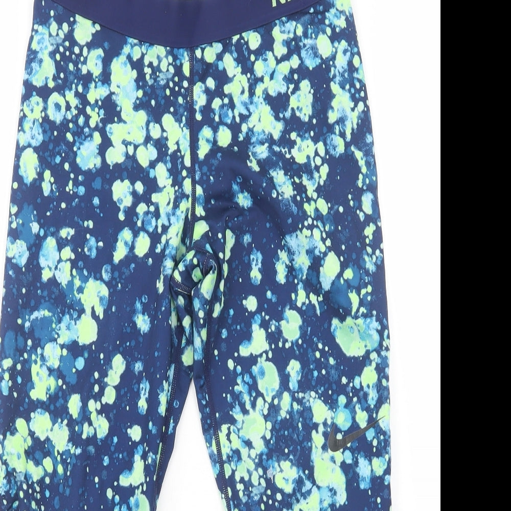 Nike Womens Blue Geometric Polyester Compression Leggings Size L L23 in Regular
