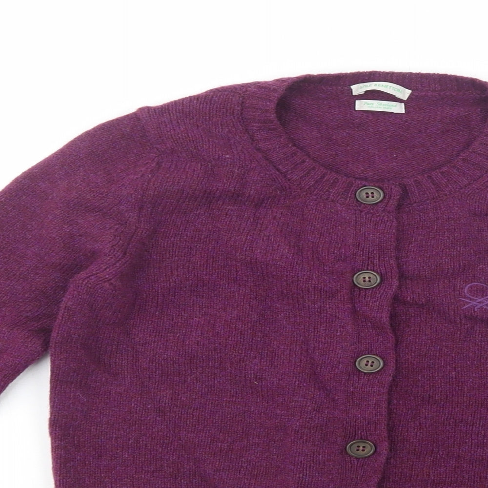 Benetton Womens Purple Crew Neck  Wool Cardigan Jumper Size S