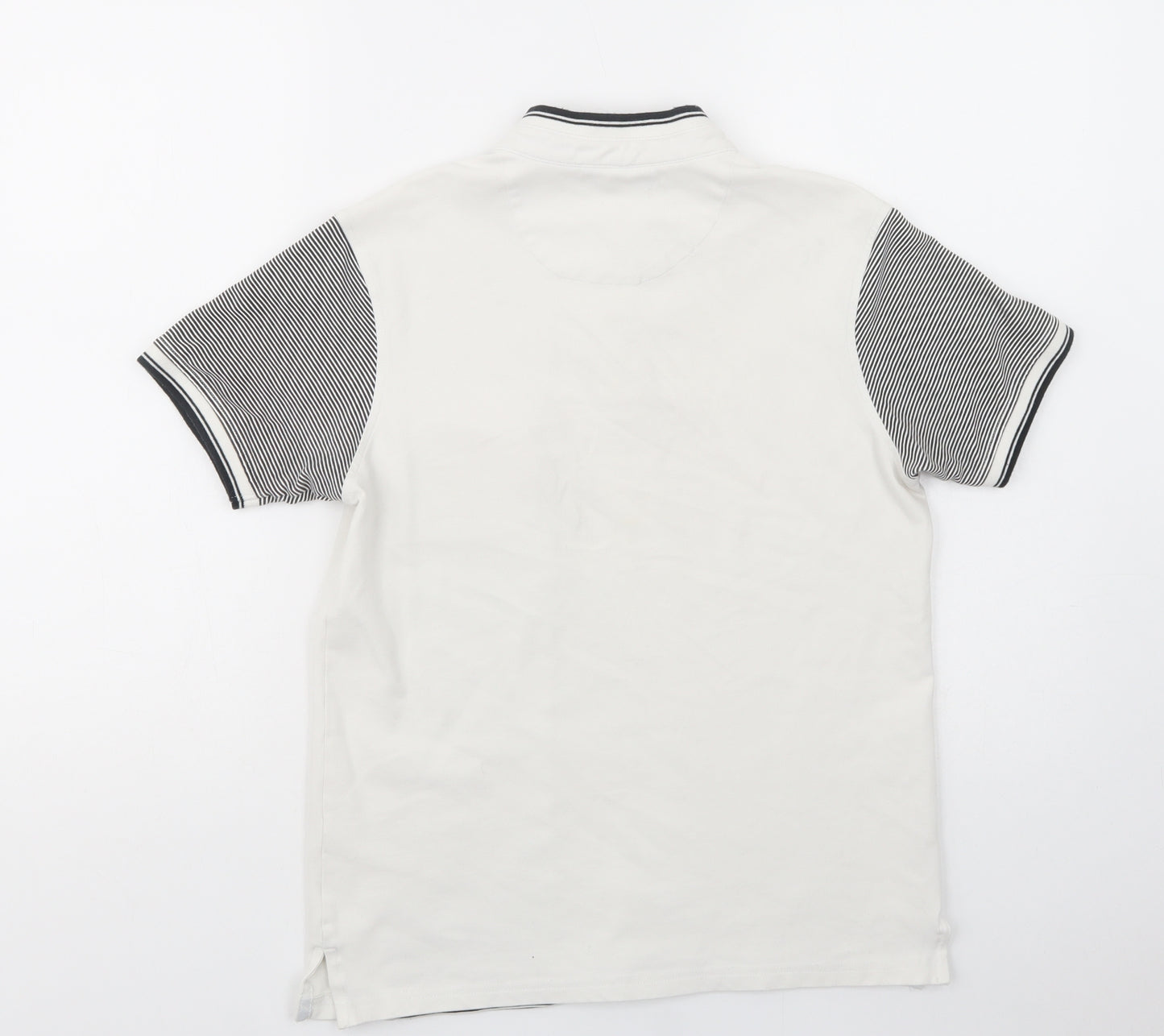 Crocodile Mens White Striped Cotton  T-Shirt Size S Collared