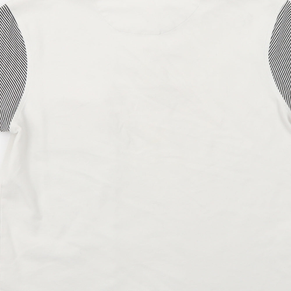 Crocodile Mens White Striped Cotton  T-Shirt Size S Collared