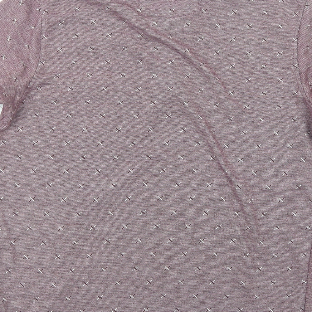 Millionaire Mens Purple Geometric Polyester  Polo Size M Collared Button