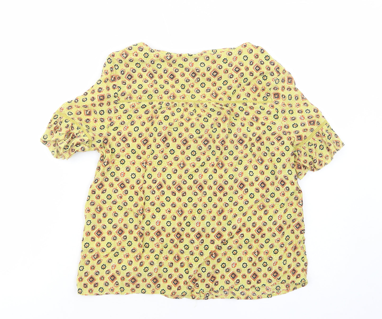 Superdry Womens Yellow Geometric Viscose Basic Button-Up Size 6 V-Neck