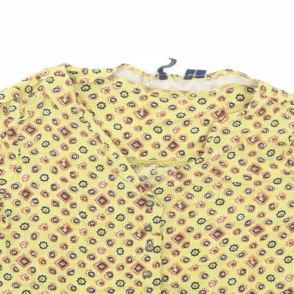 Superdry Womens Yellow Geometric Viscose Basic Button-Up Size 6 V-Neck