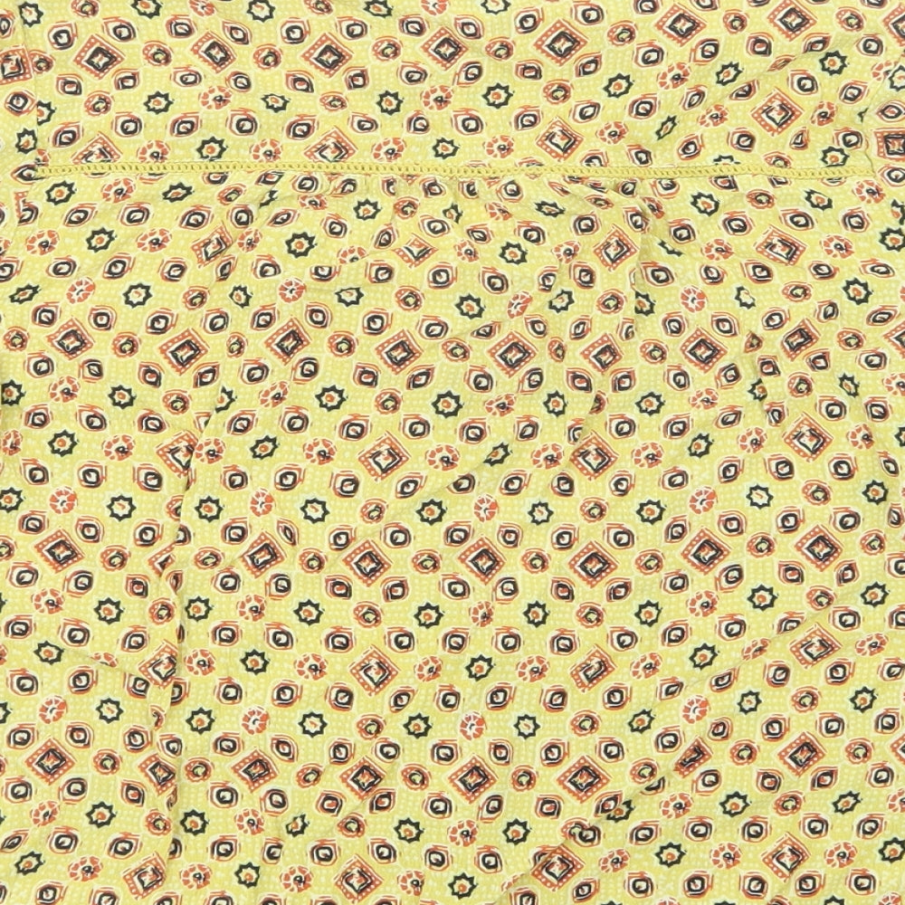 Superdry Womens Yellow Geometric Viscose Basic Button-Up Size 6 V-Neck