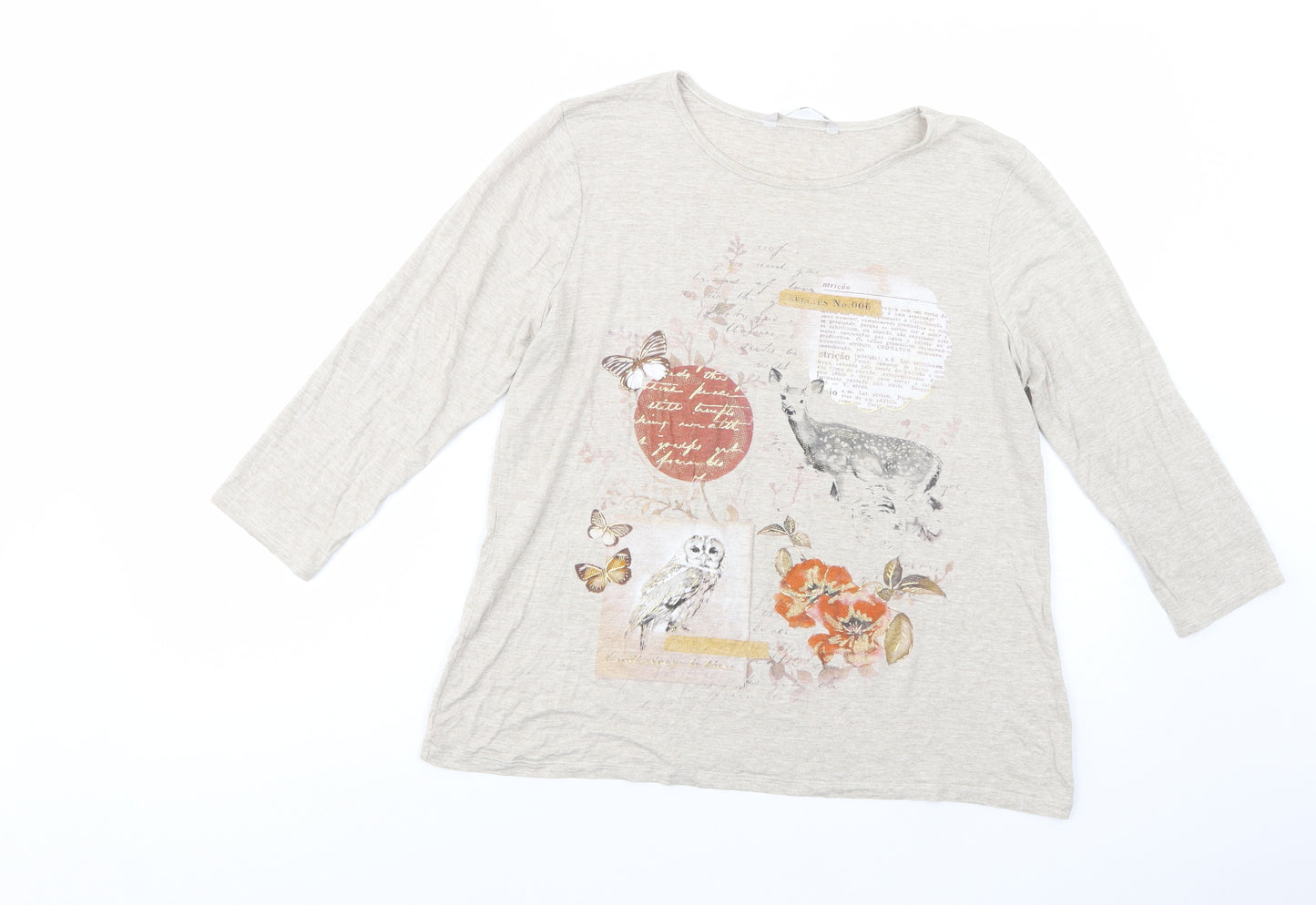 TU Womens Beige  Viscose Basic T-Shirt Size 12 Boat Neck