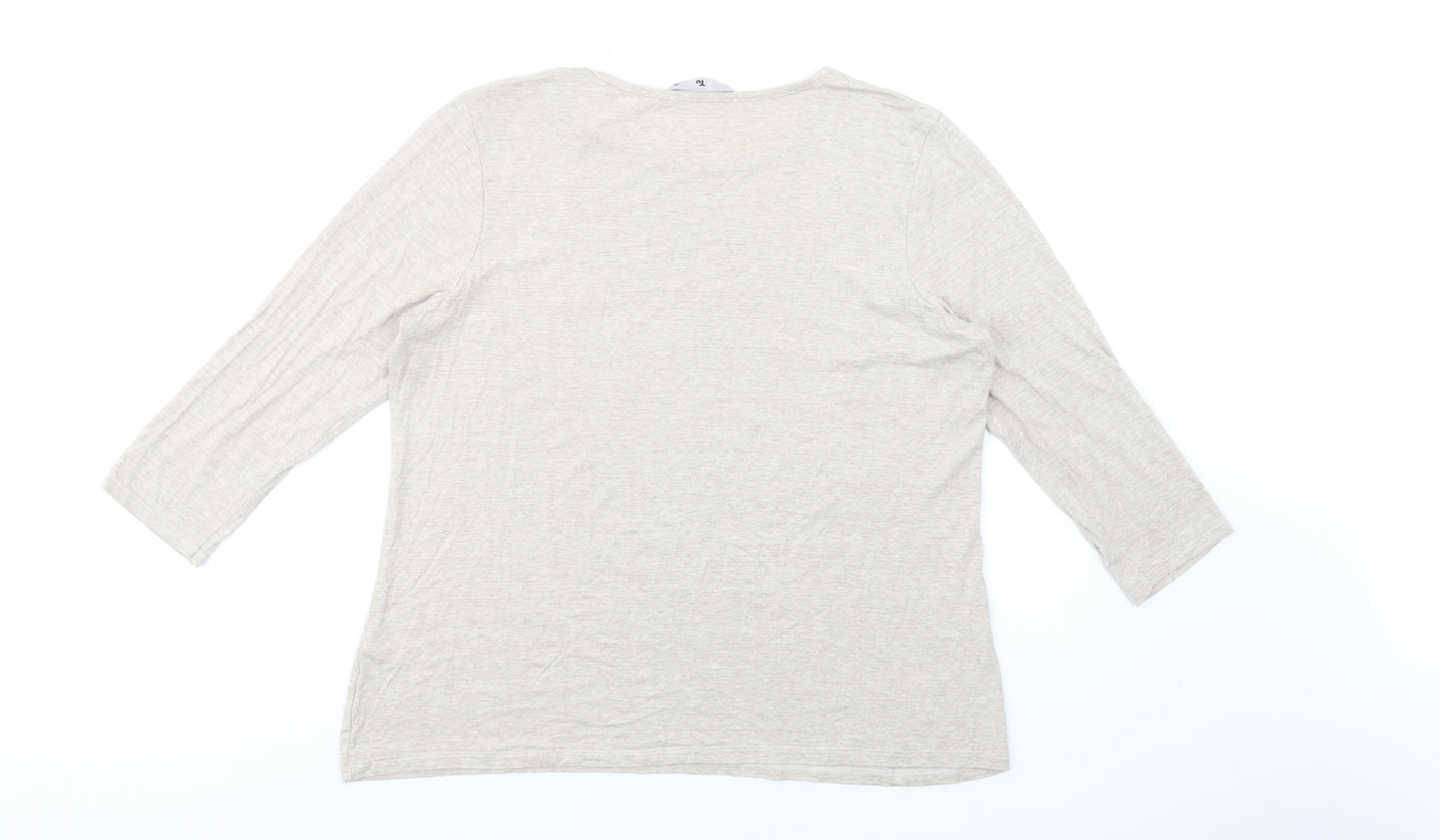 TU Womens Beige  Viscose Basic T-Shirt Size 12 Boat Neck