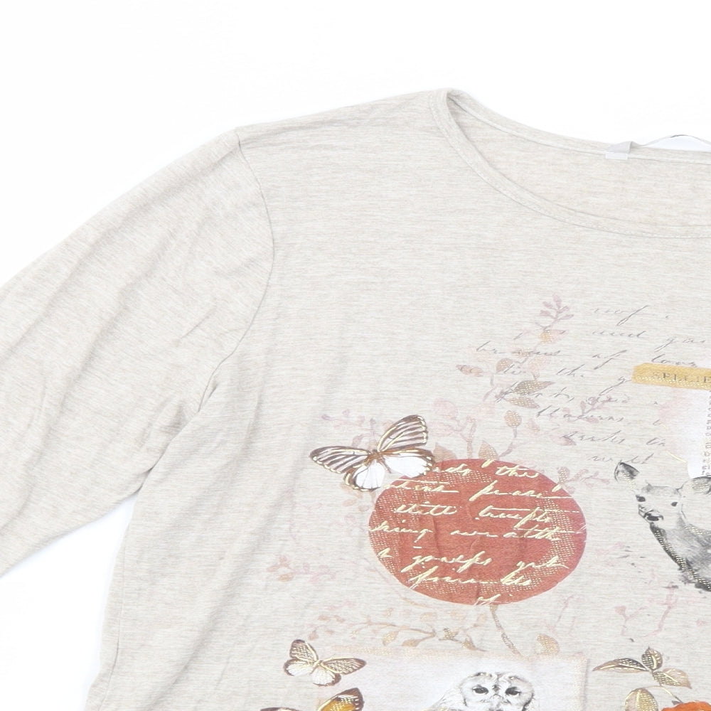 TU Womens Beige  Viscose Basic T-Shirt Size 12 Boat Neck