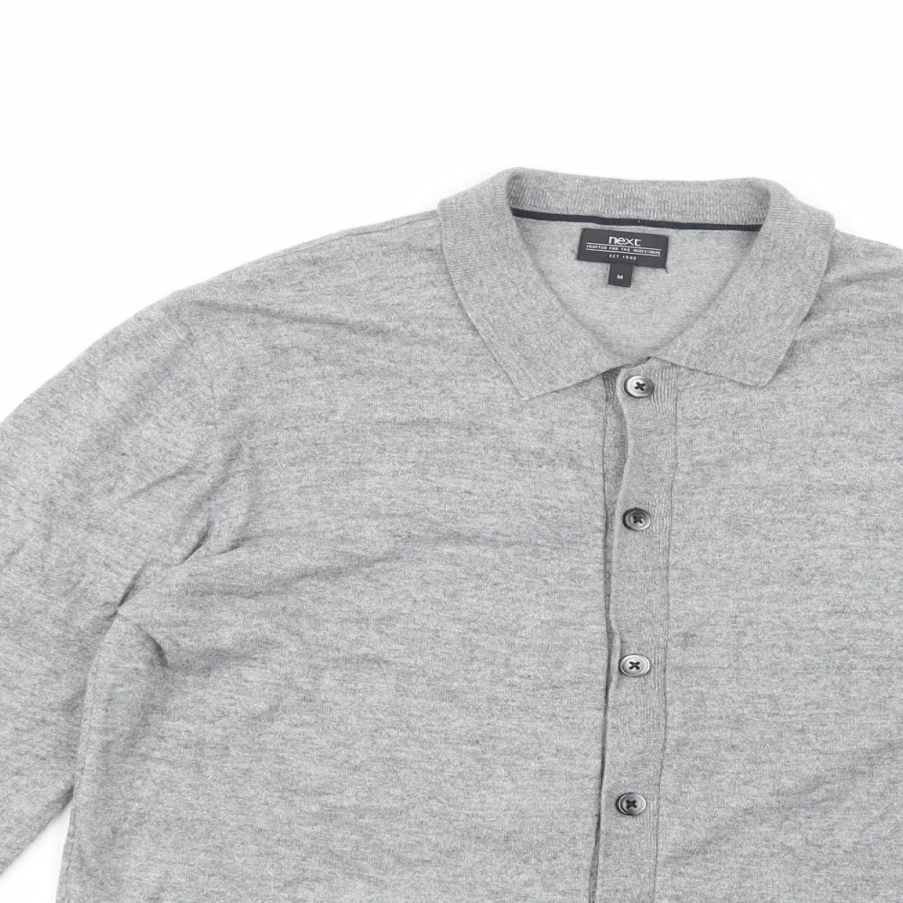 NEXT Mens Grey Collared  Cotton Cardigan Jumper Size M