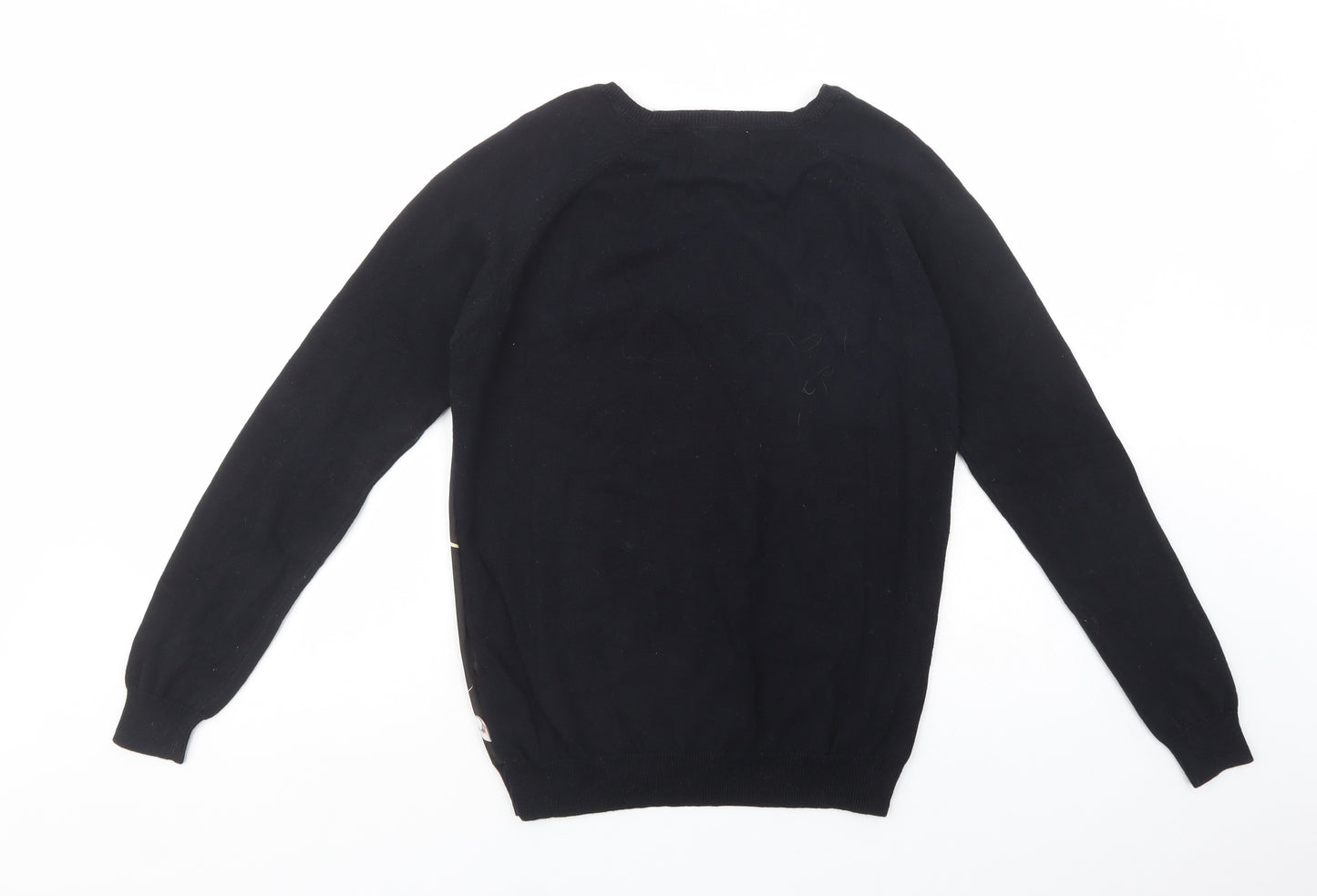 F&F Womens Black Crew Neck Floral Cotton Pullover Jumper Size 12