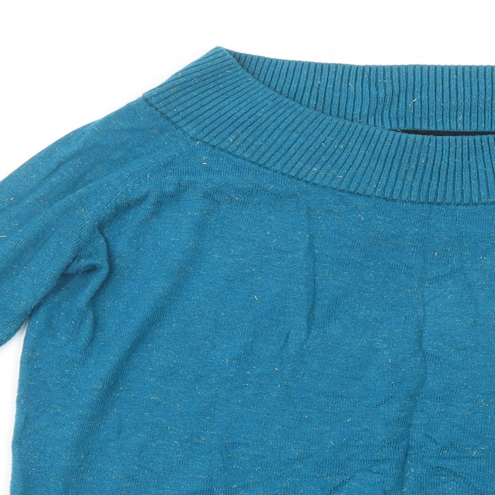 BiBA Womens Green Boat Neck  Nylon Pullover Jumper Size 12