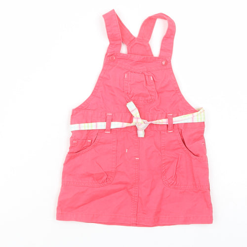 Vertbaudet Baby Pink  Cotton Pinafore/Dungaree Dress  Size 12 Months  Square Neck Snap