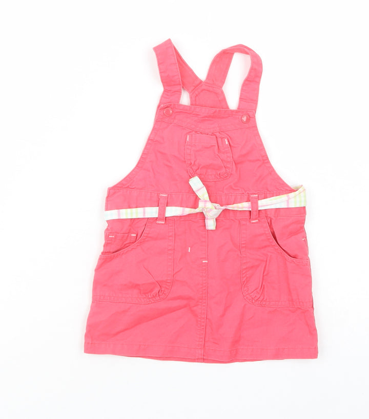 Vertbaudet Baby Pink Cotton Pinafore/Dungaree Dress Size 12 Months Square Neck Snap