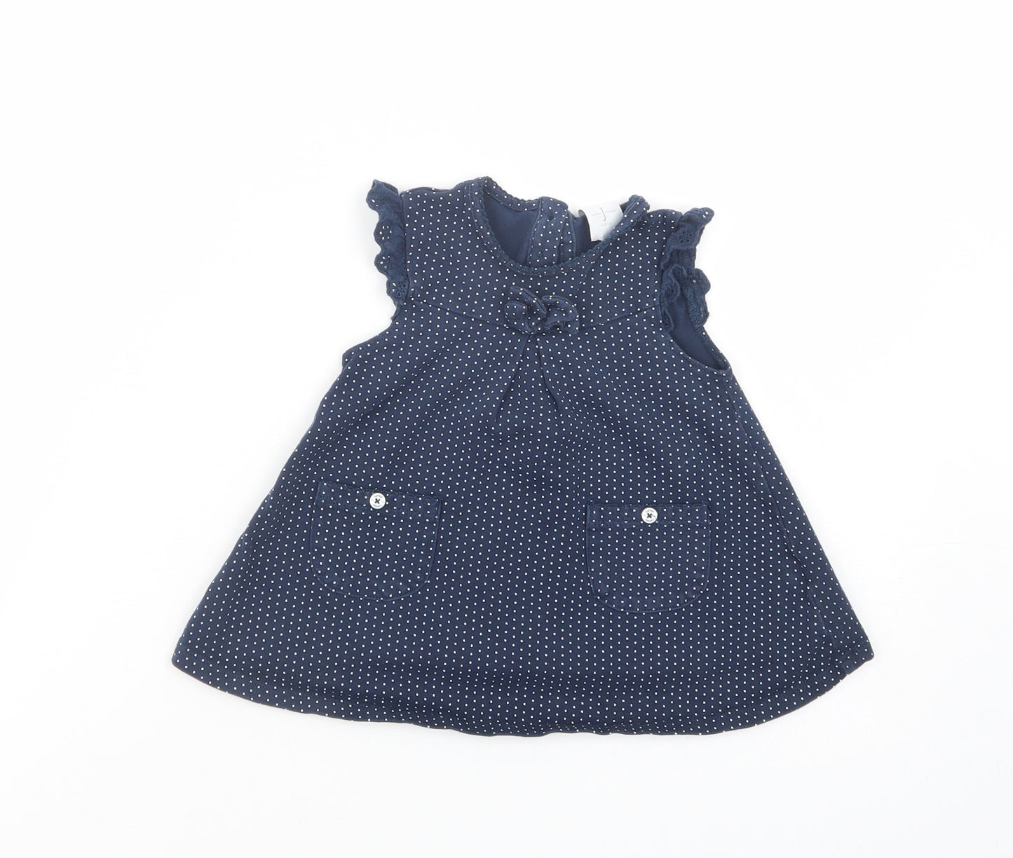 Debenhams Baby Blue Polka Dot Cotton A-Line  Size 3-6 Months  Crew Neck Button