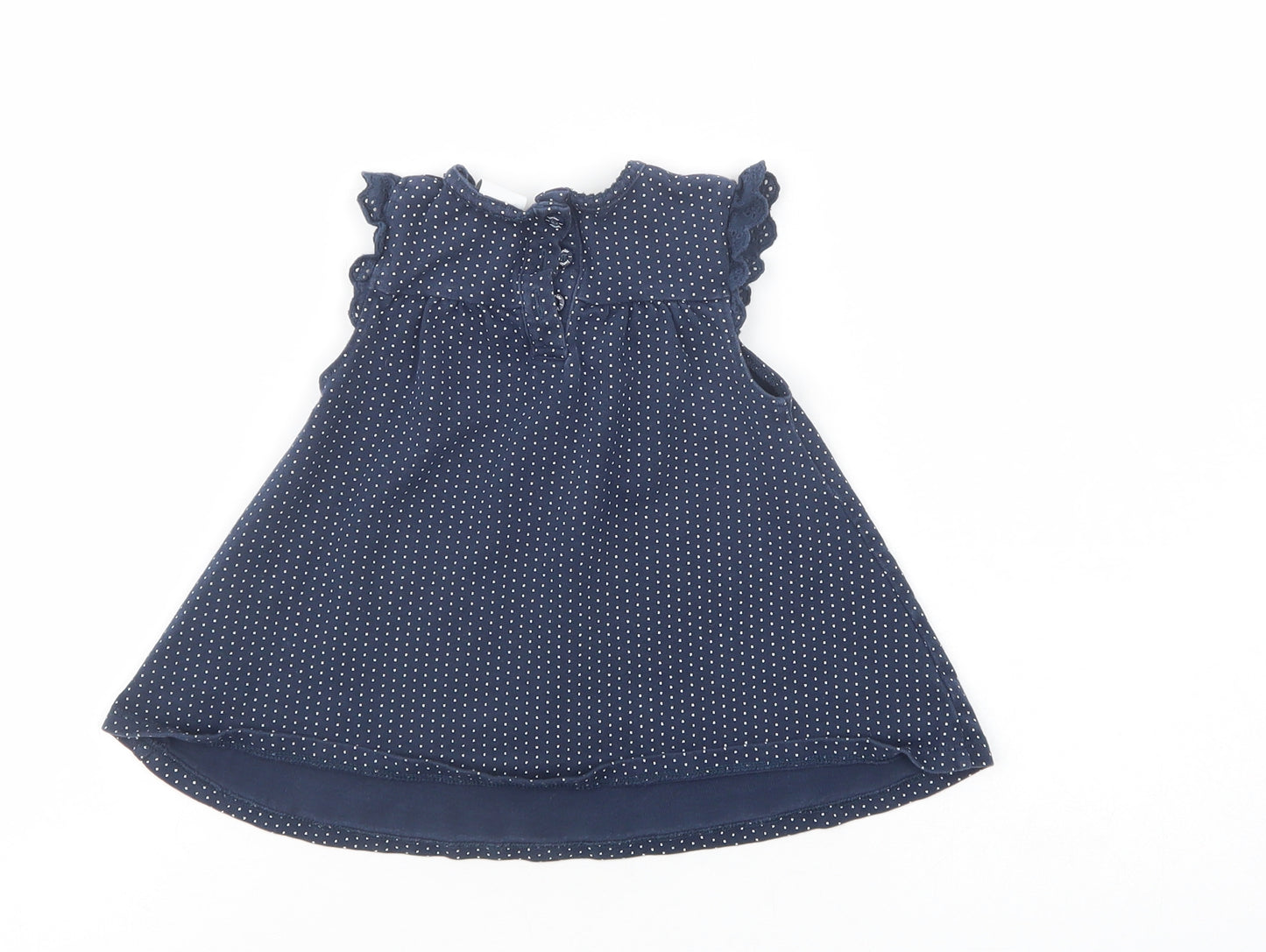 Debenhams Baby Blue Polka Dot Cotton A-Line  Size 3-6 Months  Crew Neck Button