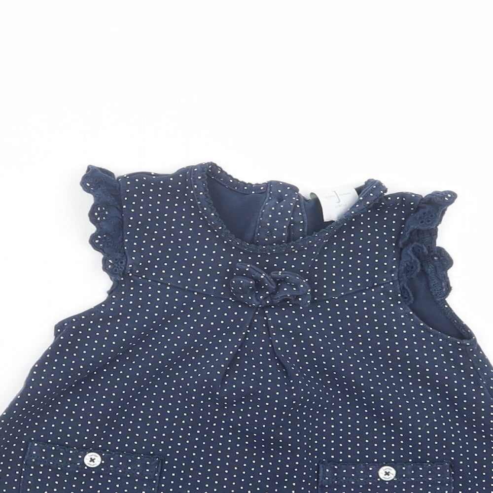 Debenhams Baby Blue Polka Dot Cotton A-Line  Size 3-6 Months  Crew Neck Button