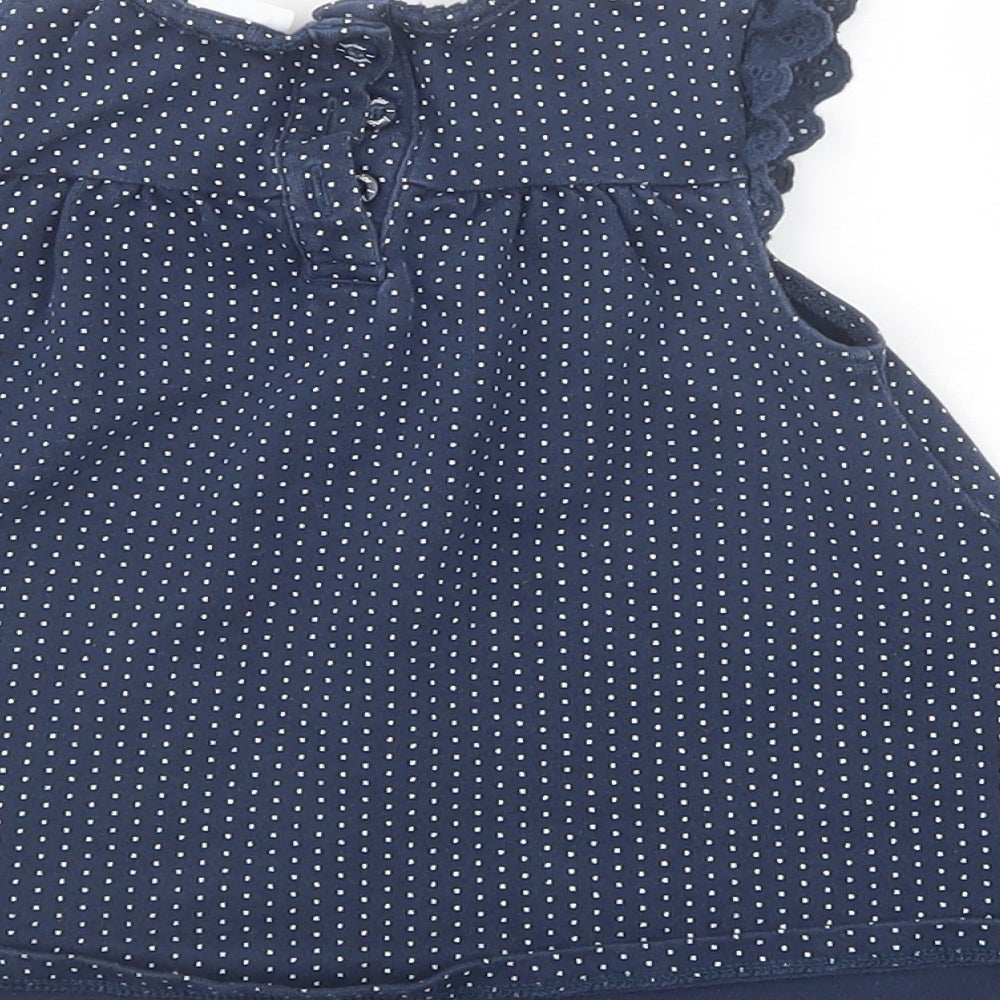 Debenhams Baby Blue Polka Dot Cotton A-Line  Size 3-6 Months  Crew Neck Button