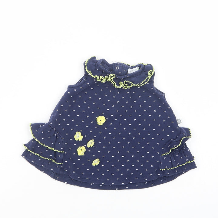 Petit Lem Baby Blue Geometric Cotton Pullover Blouse Size 9-12 Months Collared Snap