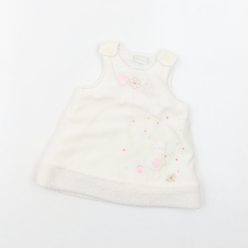Zip Zap Baby White  Polyester Tunic Blouse Size 6-9 Months Crew Neck Button - Bunny
