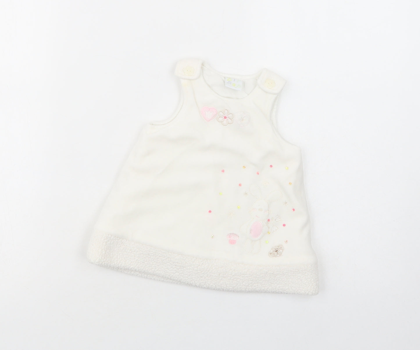 Zip Zap Baby White  Polyester Tunic Blouse Size 6-9 Months Crew Neck Button - Bunny