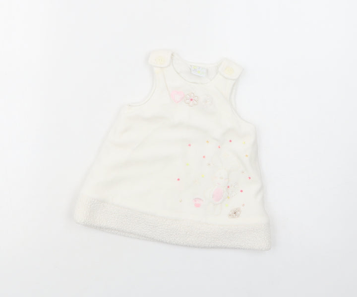 Zip Zap Baby White  Polyester Tunic Blouse Size 6-9 Months Crew Neck Button - Bunny