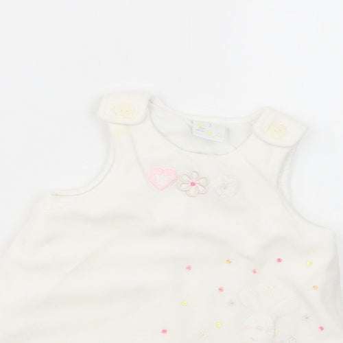 Zip Zap Baby White  Polyester Tunic Blouse Size 6-9 Months Crew Neck Button - Bunny