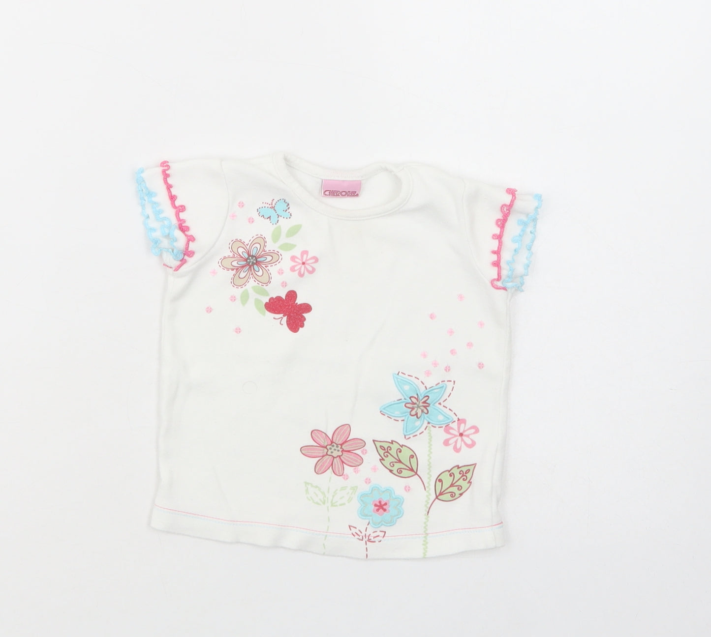 Cherokee Baby White Floral Cotton Basic T-Shirt Size 9-12 Months Crew Neck Pullover