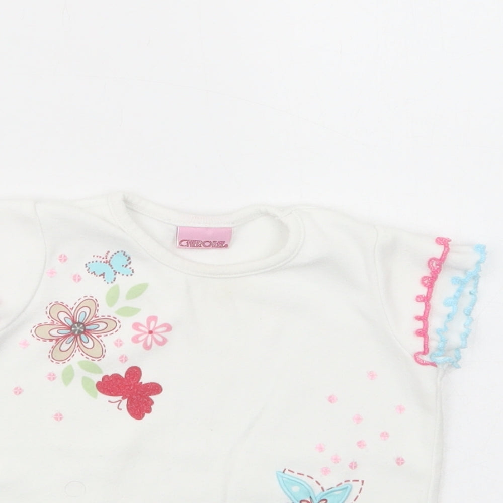 Cherokee Baby White Floral Cotton Basic T-Shirt Size 9-12 Months Crew Neck Pullover