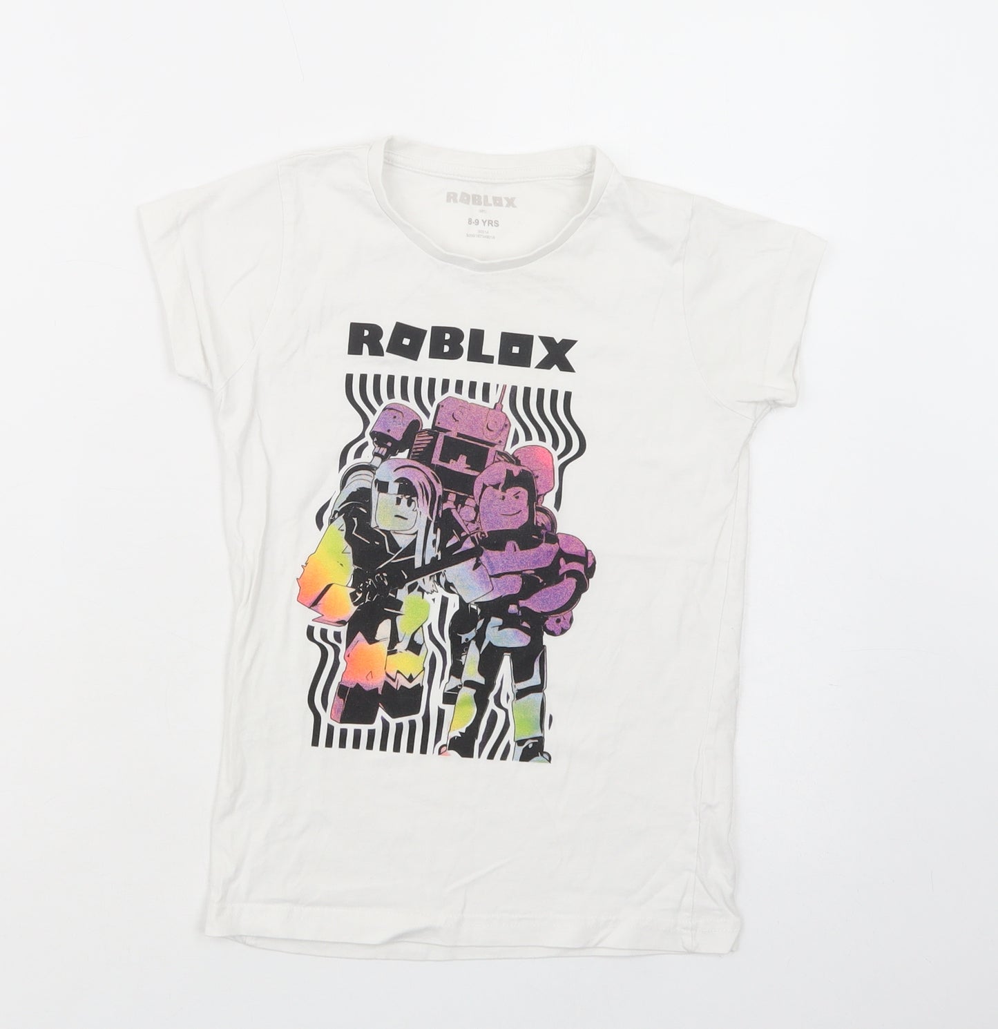 Roblox Boys White  Cotton Pullover T-Shirt Size 8-9 Years Crew Neck Pullover
