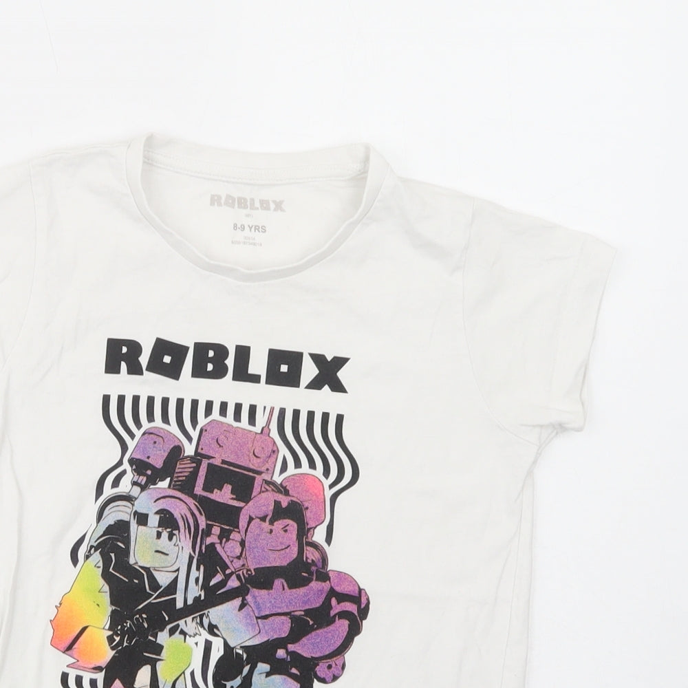 Roblox Boys White  Cotton Pullover T-Shirt Size 8-9 Years Crew Neck Pullover