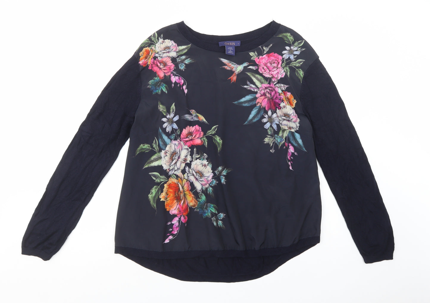 Oasis Womens Blue Boat Neck Floral Viscose Pullover Jumper Size L