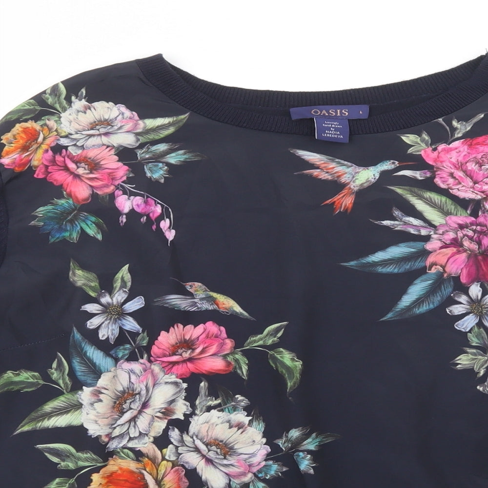 Oasis Womens Blue Boat Neck Floral Viscose Pullover Jumper Size L