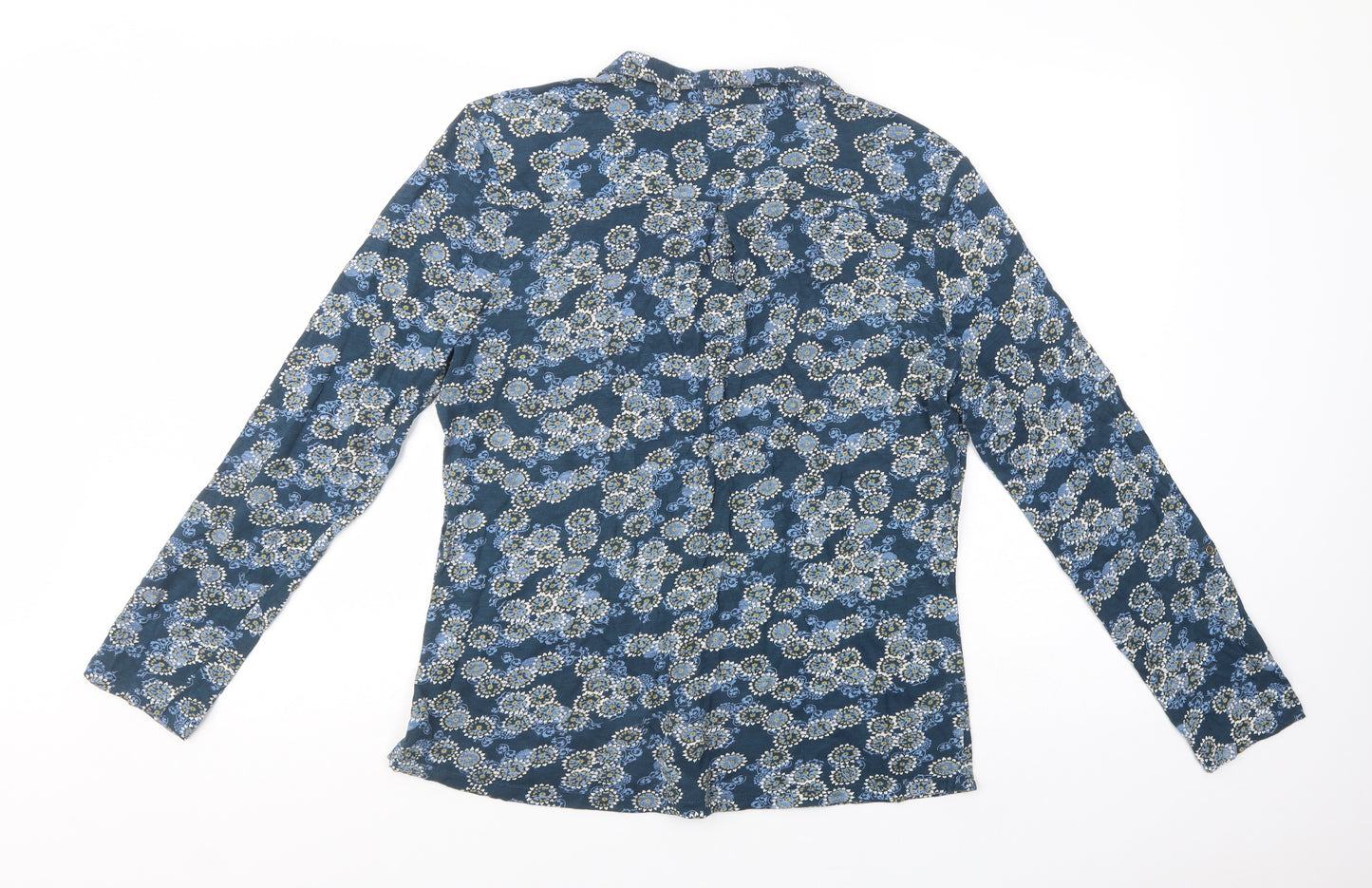 White Stuff Womens Blue Floral Cotton Basic Button-Up Size 14 Collared