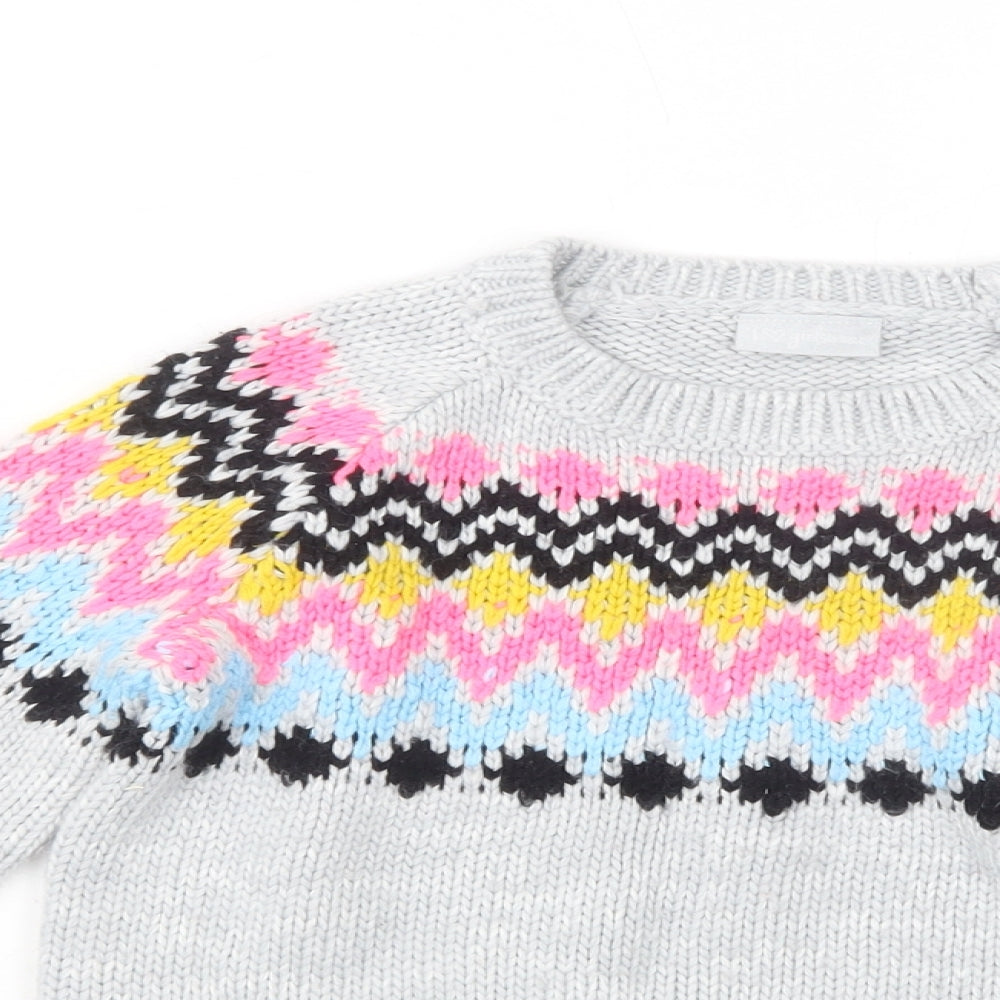Matalan Girls Grey Crew Neck Fair Isle Acrylic Pullover Jumper Size 9 Years  Pullover