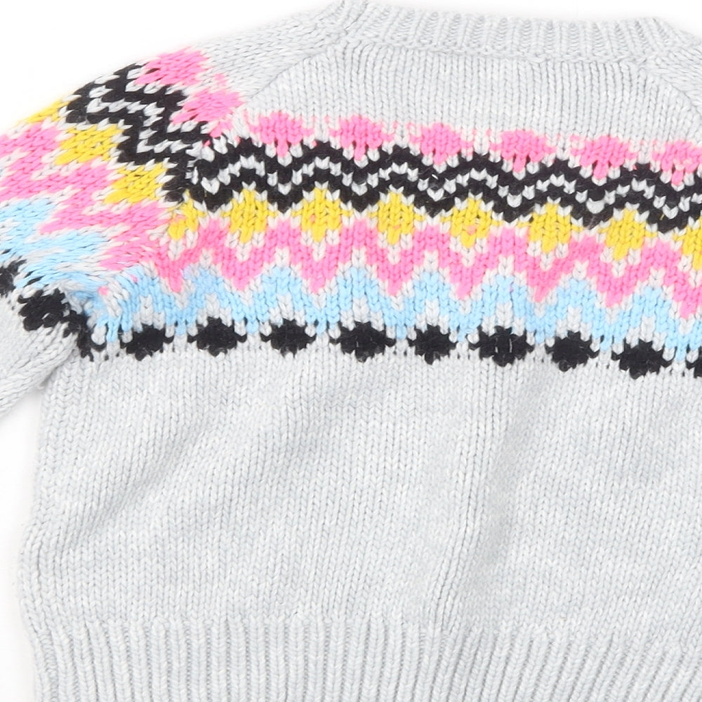 Matalan Girls Grey Crew Neck Fair Isle Acrylic Pullover Jumper Size 9 Years  Pullover