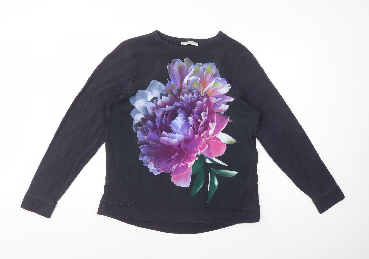 Oasis Womens Blue Floral Cotton Pullover Sweatshirt Size M  Pullover