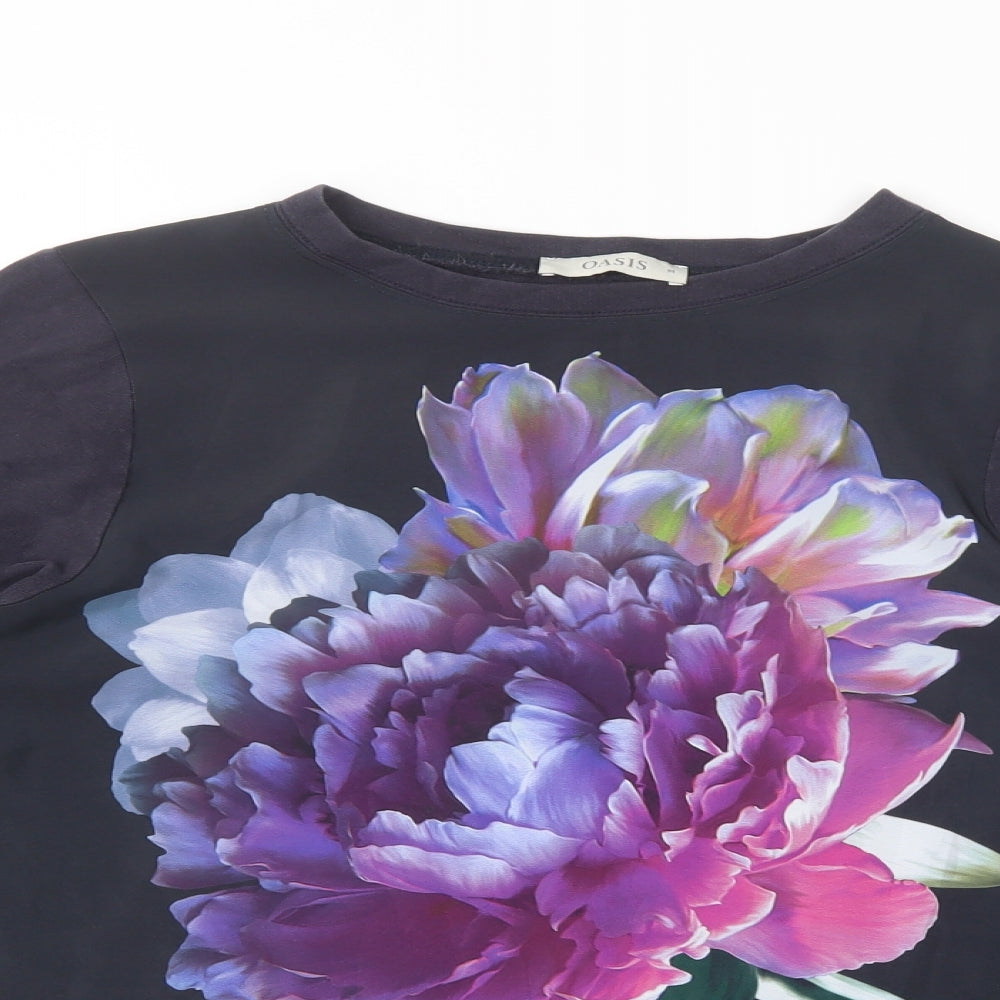 Oasis Womens Blue Floral Cotton Pullover Sweatshirt Size M  Pullover