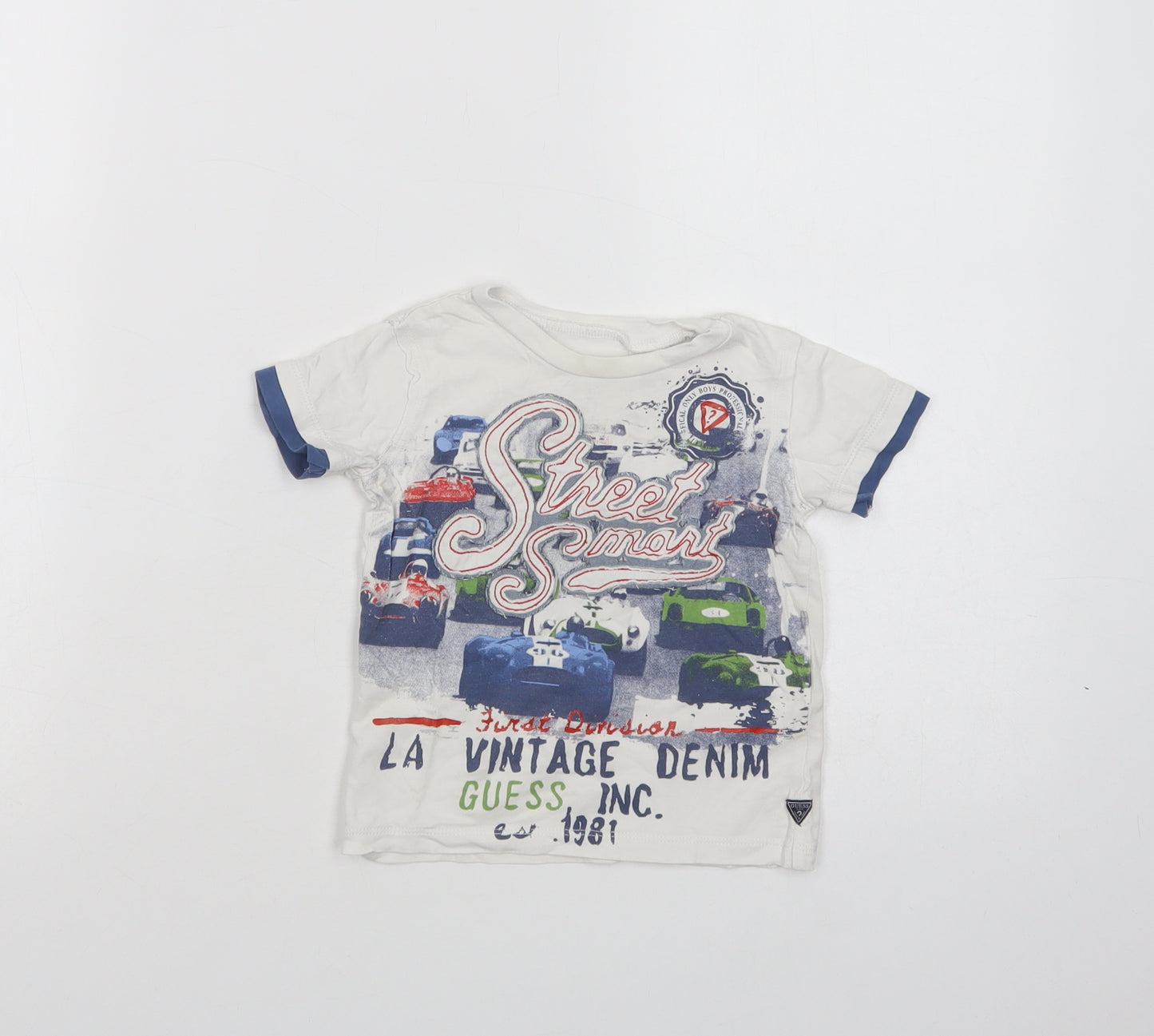 GUESS Baby White  Cotton Pullover T-Shirt Size 12 Months Crew Neck Pullover