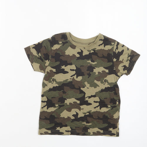 Primark Boys Green Camouflage Cotton Basic T-Shirt Size 3-4 Years Crew Neck Pullover