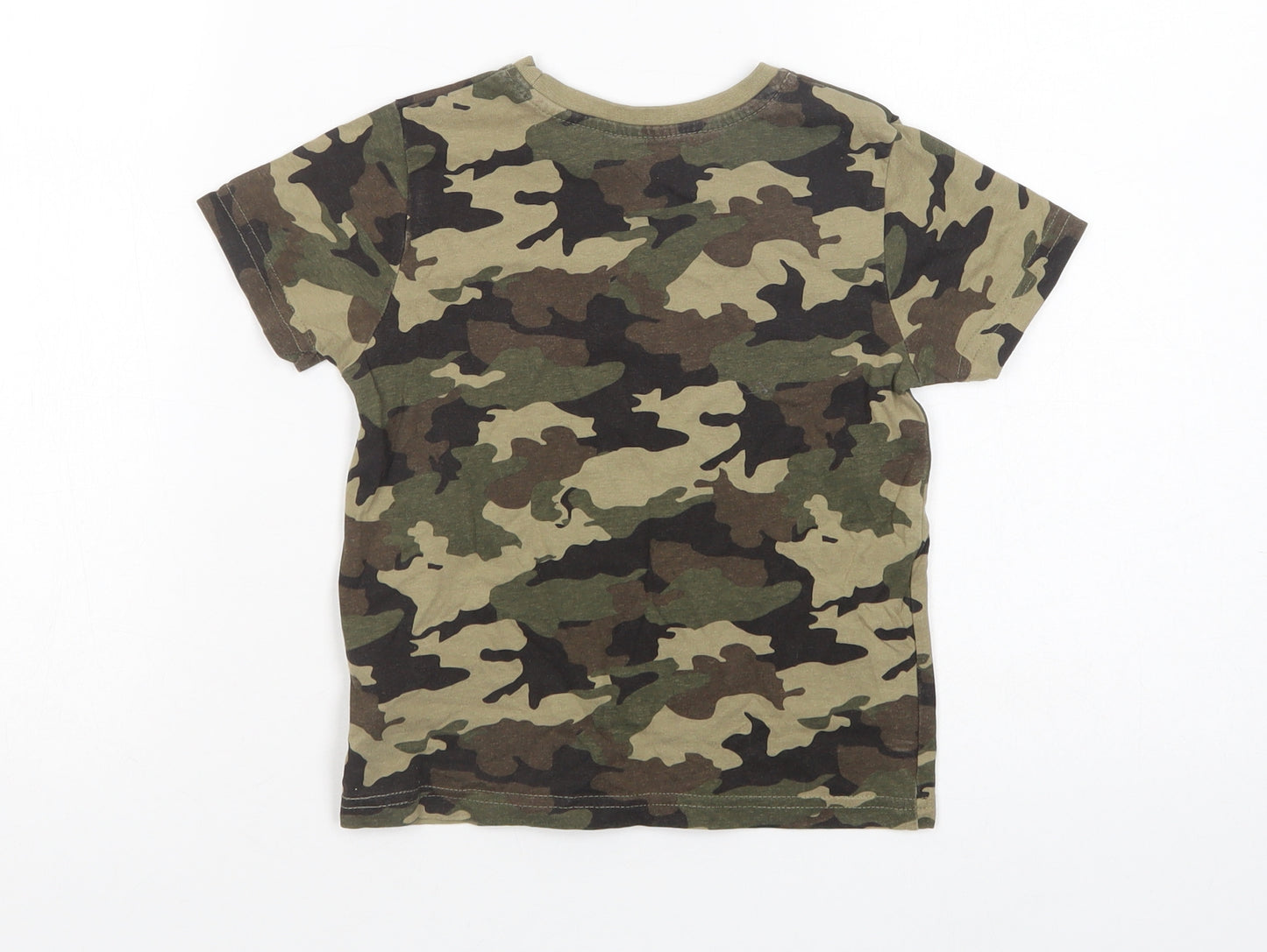 Primark Boys Green Camouflage Cotton Basic T-Shirt Size 3-4 Years Crew Neck Pullover
