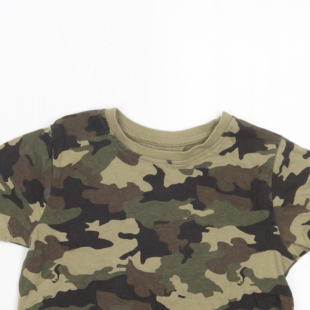 Primark Boys Green Camouflage Cotton Basic T-Shirt Size 3-4 Years Crew Neck Pullover