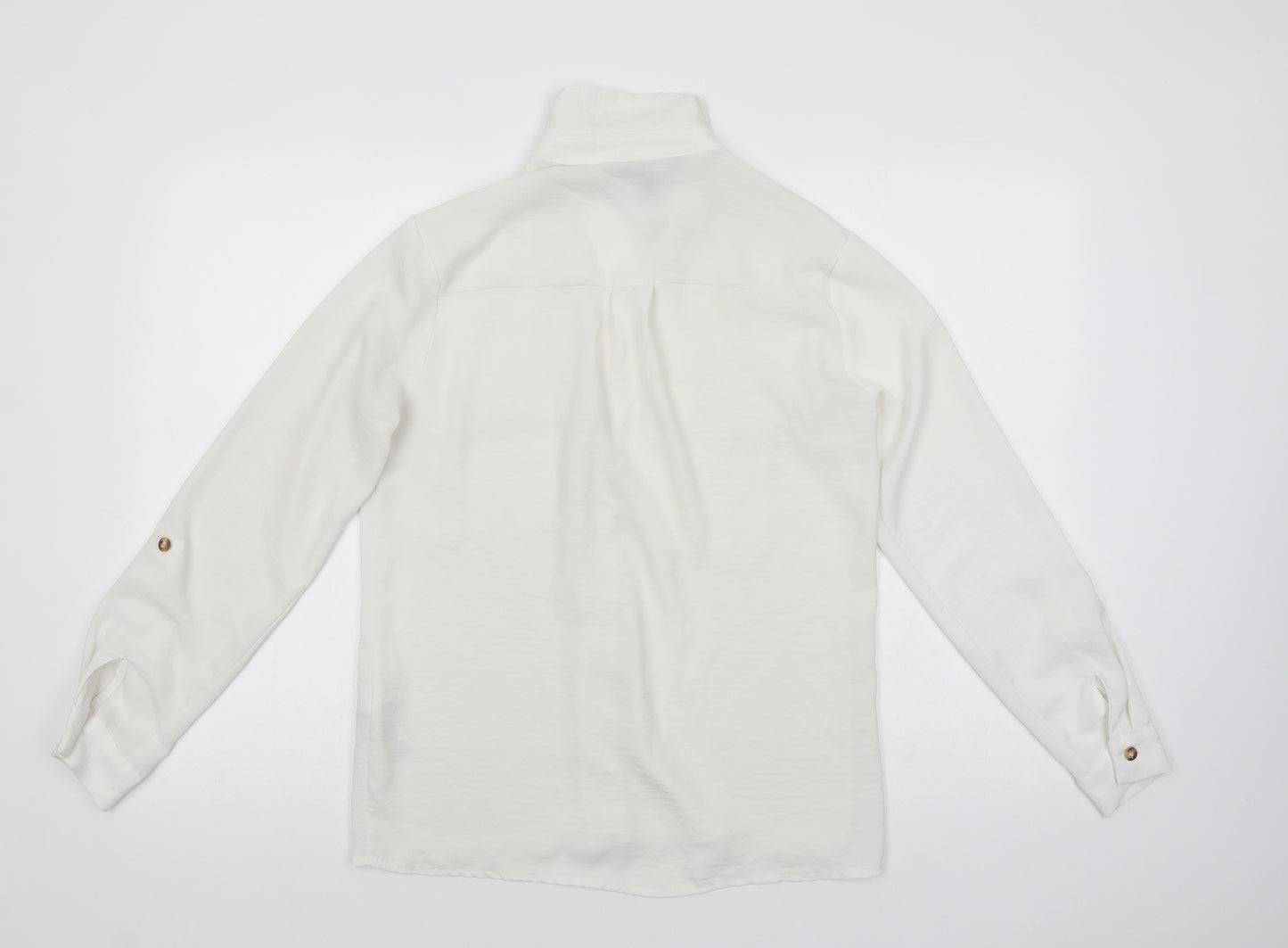 New Look Womens White  Polyester Basic Button-Up Size 8 Collared