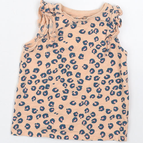 NEXT Girls Pink Animal Print Cotton Basic Tank Size 2-3 Years Crew Neck Pullover