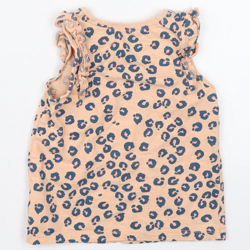 NEXT Girls Pink Animal Print Cotton Basic Tank Size 2-3 Years Crew Neck Pullover