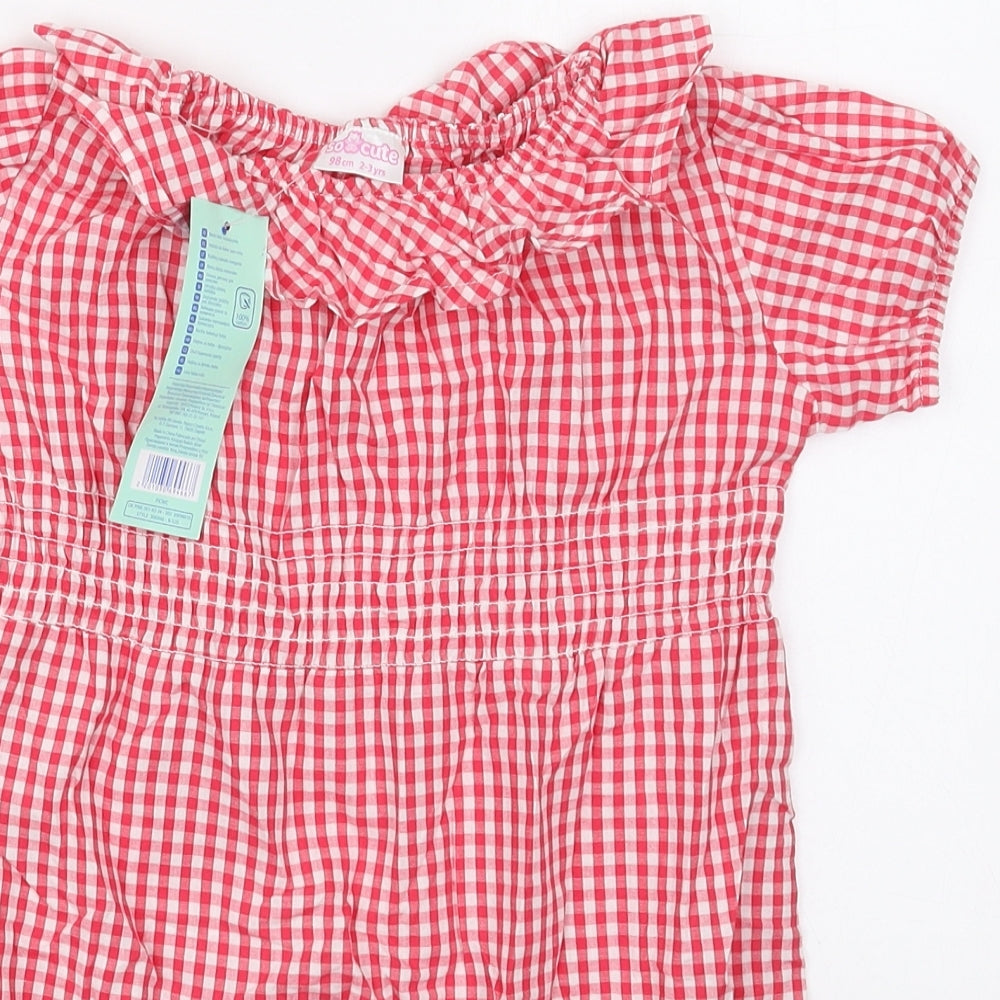 Pep&co Girls Pink Check Cotton A-Line  Size 2-3 Years  Collared Pullover