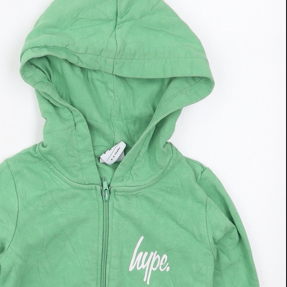 Hype Boys Green  Cotton Full Zip Hoodie Size 5-6 Years  Zip